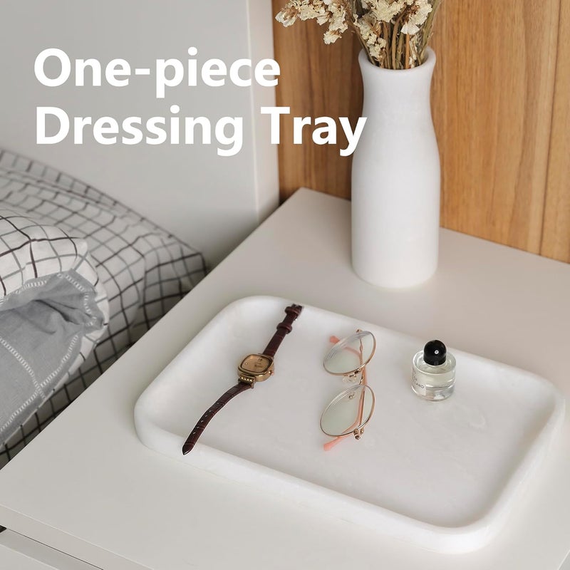 karibiber Vanity Tray, 11.8inch Marble Bathroom Tray for Countertop, White Marble Bathroom Dresser, Stone Serving Tray for Kitchen Counter, Storage Organizer for Decor, Perfume, Jewelry - Image 3